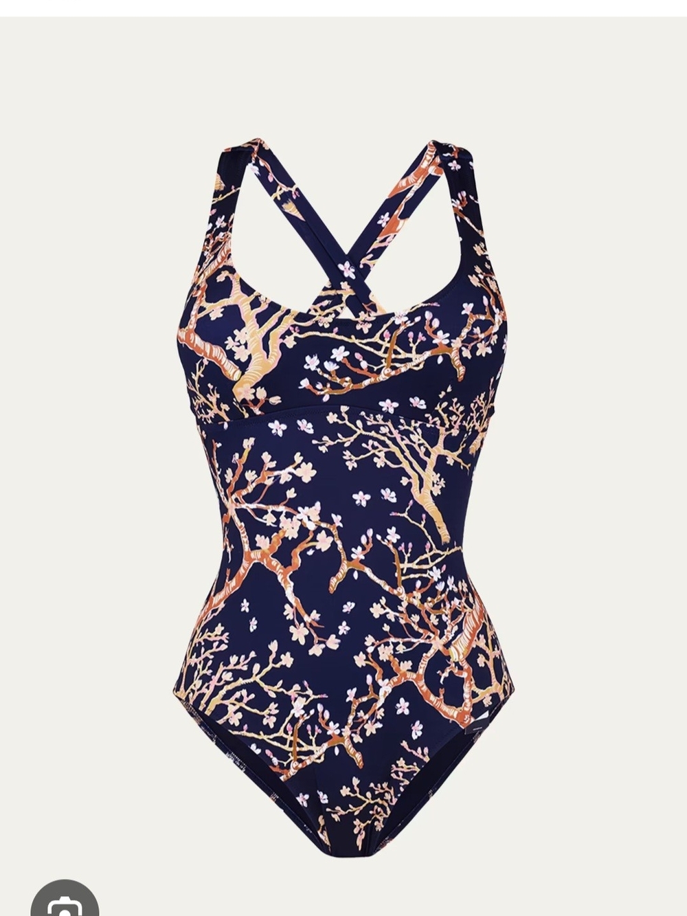 Women’s Navy Floral Cross-Back One-Piece Swimsuit